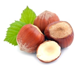 Wall Mural - Hazelnuts with leaf .