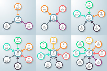 Poster - Business infographics. Diagrams with 3 - 8 arrows, options and central element.