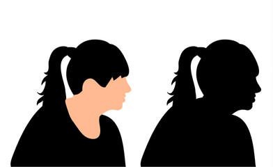 Wall Mural - vector, black silhouette portrait of a girl