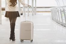 Asian Woman Holding Luggage For Travel