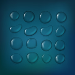 Poster - Different water drops vector clipart. Transparent liquid elements collection