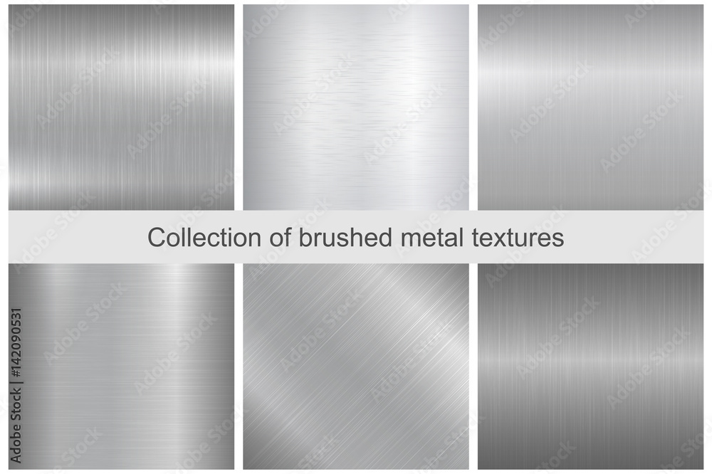 Collection of polished metal textures. - obrazy, fototapety, plakaty 