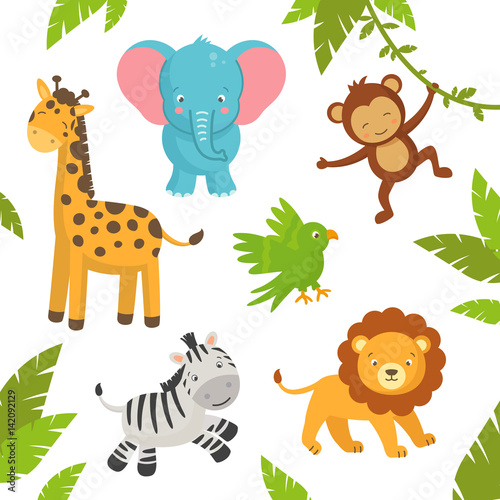 Naklejka na drzwi Vector Illustration of Cute Jungle Animals 