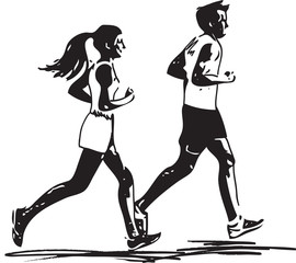 Wall Mural - young fitness couple of man and woman jogging in park