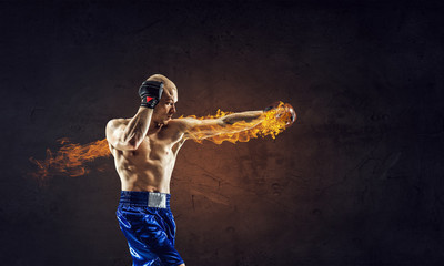 Poster - Young boxer man . Mixed media