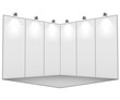 Blank white exhibition stand 3x3 sections vector template.