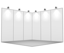 Blank White Exhibition Stand 3x3 Sections Vector Template.