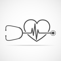 Stethoscope, heartbeat sign and heart. Vector illustration