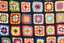 Background Of Colorful Knitted Squares Flat Layout