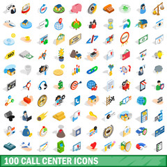 Poster - 100 call center icons set, isometric 3d style