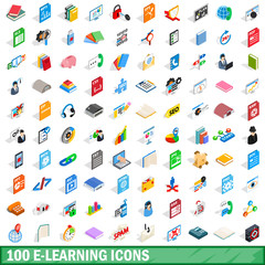 Wall Mural - 100 e-learning icons set, isometric 3d style