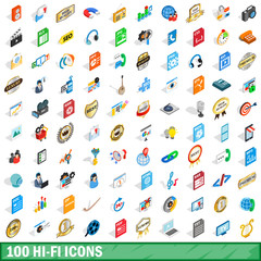 Poster - 100 hi-fi icons set, isometric 3d style