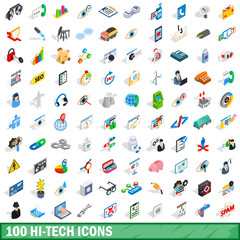 Poster - 100 hi-tech icons set, isometric 3d style
