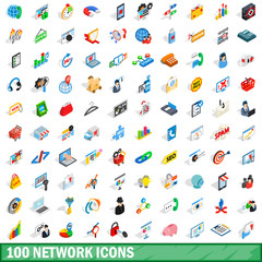 Wall Mural - 100 network icons set, isometric 3d style