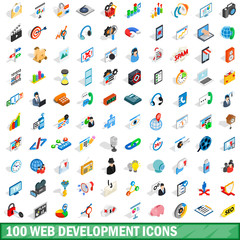 Poster - 100 web development icons set, isometric 3d style