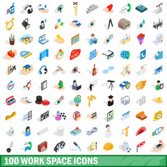 Poster - 100 work space icons set, isometric 3d style