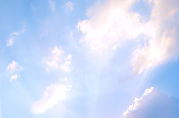 Wall Mural - sky background. nature composition. panoramic sunset sky background. bright blue sky with lighted cl