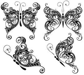 Sticker - Set of butterflies silhouettes isolated on white background