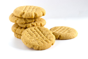 Homemade peanut butter cookies on white background