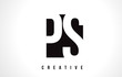 PS P S White Letter Logo Design with Black Square.