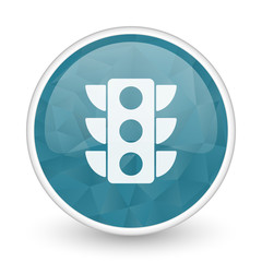 Poster - Traffic lights brillant crystal design round blue web icon.