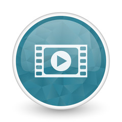 Poster - Play video brillant crystal design round blue web icon.
