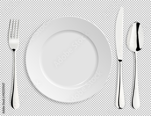 Fotomural Realistic empty vector plate with spoon, knife and fork isolated
