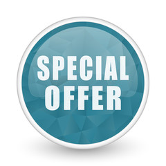 Poster - Special offer brillant crystal design round blue web icon.