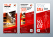 © great_bergens - Roll Up banner stand. Presentation concept. Red Corporate business roll up template background. Vertical template billboard, banner stand or flag design layout. Poster for conference, forum, shop