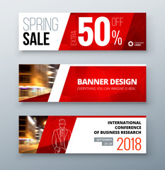 Wall Mural - Banner template design. Presentation concept. Red Corporate business banner template background. Horizontal template banner stand or flag design layout. For conference, forum, shop, web site.