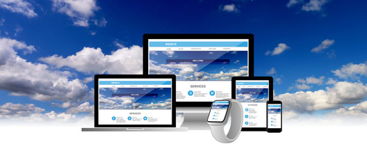 website on computer laptop tablet phone watch with background sky