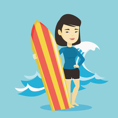 Sticker - Surfer holding surfboard vector illustration.