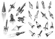 Rockets vector spaceship cartoon retro icons set
