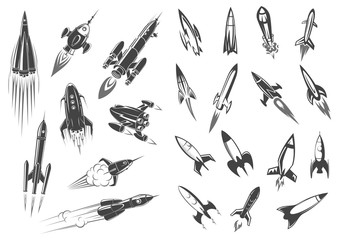 Poster - Rockets vector spaceship cartoon retro icons set