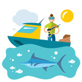 Fototapeta Sport - Vector Spearfishing. Fishing. Flat style colorful Cartoon illustration.