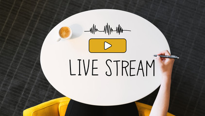 live stream text on a white table