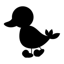 Black Silhouette Caricature Duck Side View Animal Icon Vector Illustration