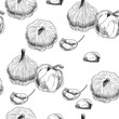 Vector seamless pattern with garlic on white background