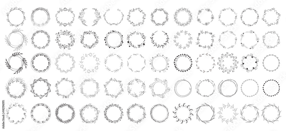 big set of floral round frames. vector illustration. - obrazy, fototapety, plakaty 
