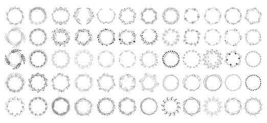 big set of floral round frames. vector illustration.