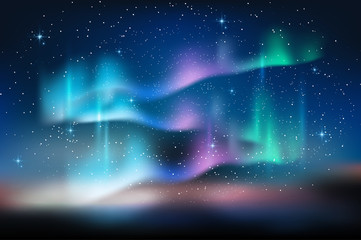 aurora blue sky and a lot of star in form of milky way, astronomy background, vector illustration