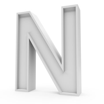 3d Rendering grey material letter N isolated white background