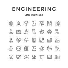 set line icons of engineering