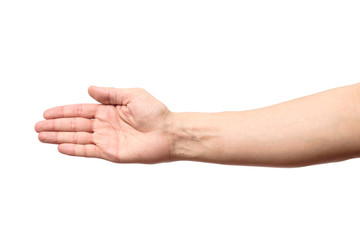 Man stretching hand to handshake isolated