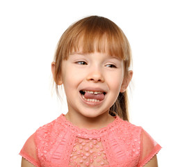 Wall Mural - Cute little girl on white background