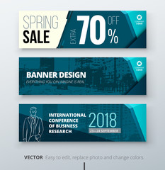 Banner template design. Presentation concept. Teal Corporate business banner template background. Horizontal template banner stand or flag design layout. For conference, forum, shop, web site.