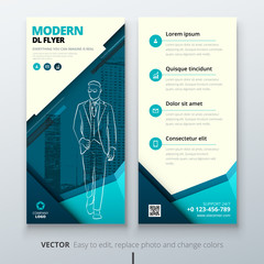 Wall Mural - DL flyer design layout. Teal DL Corporate business template for flyer. Layout with modern elements and abstract background. Creative concept vector flyer.