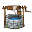 © Lady-Luck - Brick well with blue water and wooden bucket