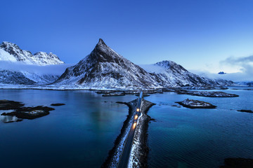 Wall Mural - olstind mount and bridge. lofoten islands, norway