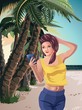 Girl on the beach rest sea palm trees, Smartphone vector